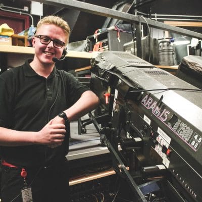 college graduate with huge light