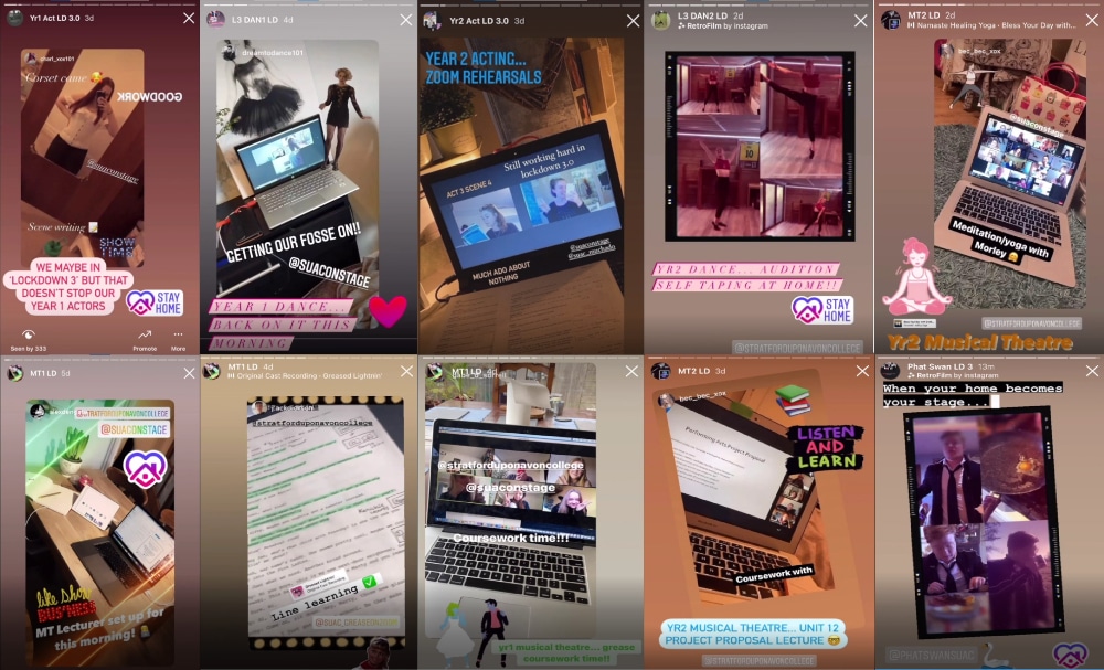 Screenshots of students working from home