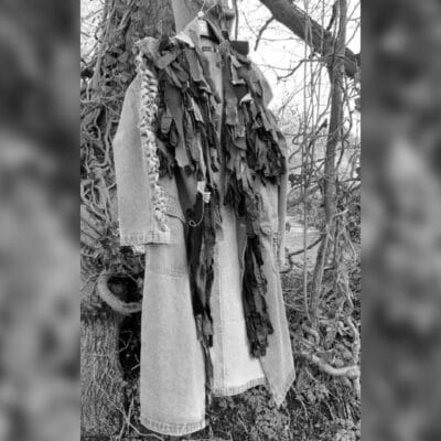 Coat hanging from tree