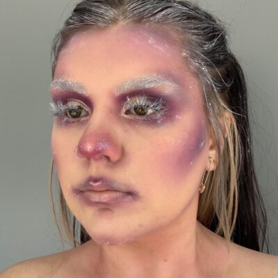 Student with Ice make up on face at Stratford-Upon-Avon College