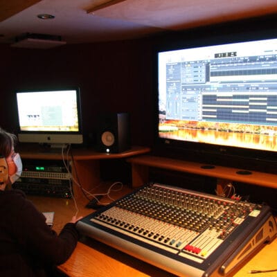student in music bunker