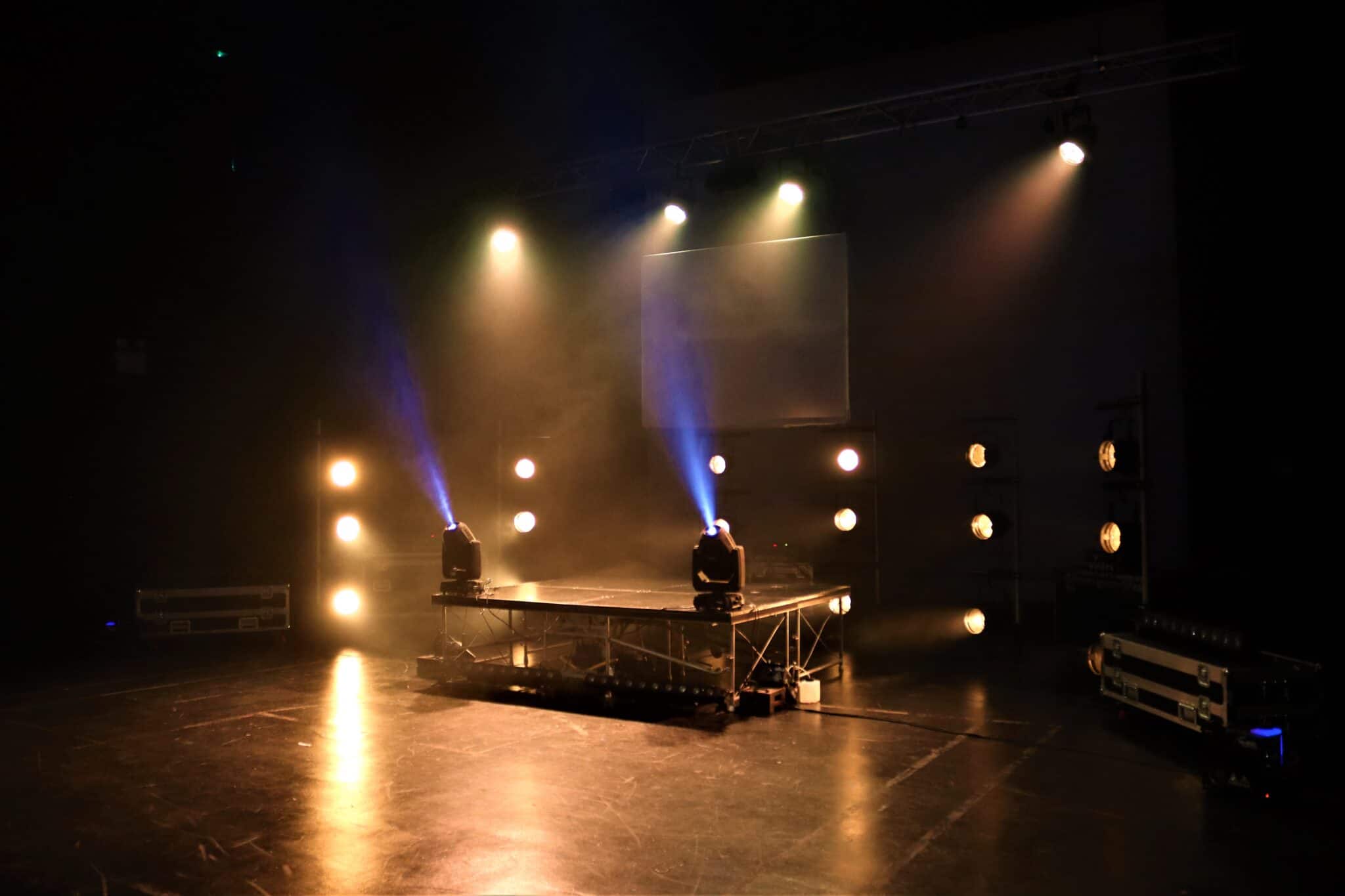 White lights on stage from backstage production arts