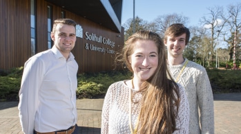 3 students standing outside Solihull College & University Centre