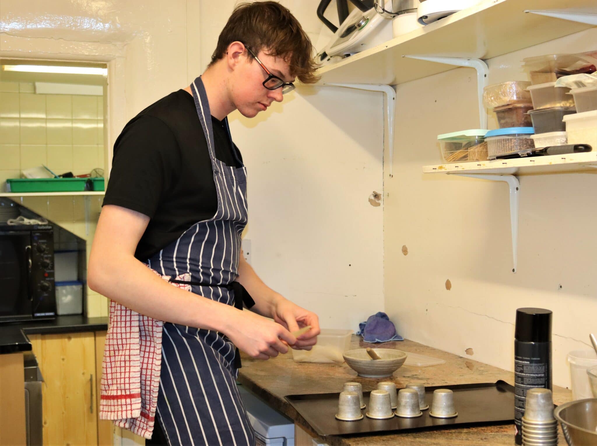 Reuben catering apprentice in the kitchen