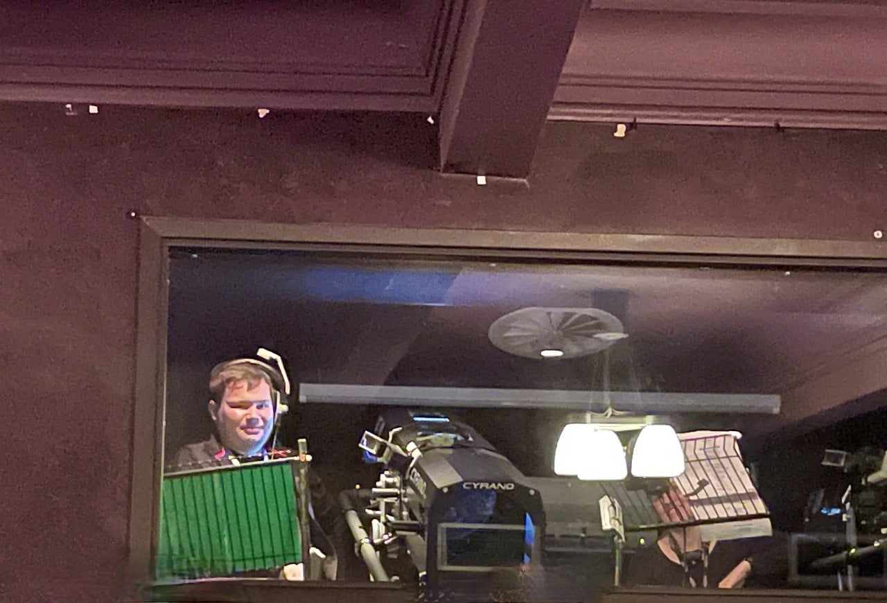 Oli Boot in tech box at Hippodrome