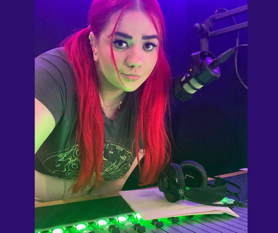 becca in the radio studio