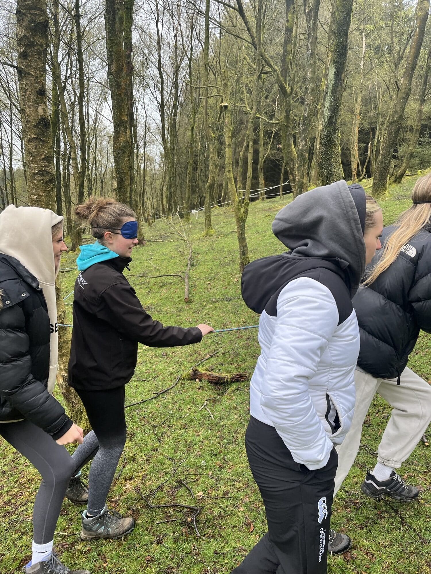 UPS students take part in Peak District challenge - students in challenge with covered eyes