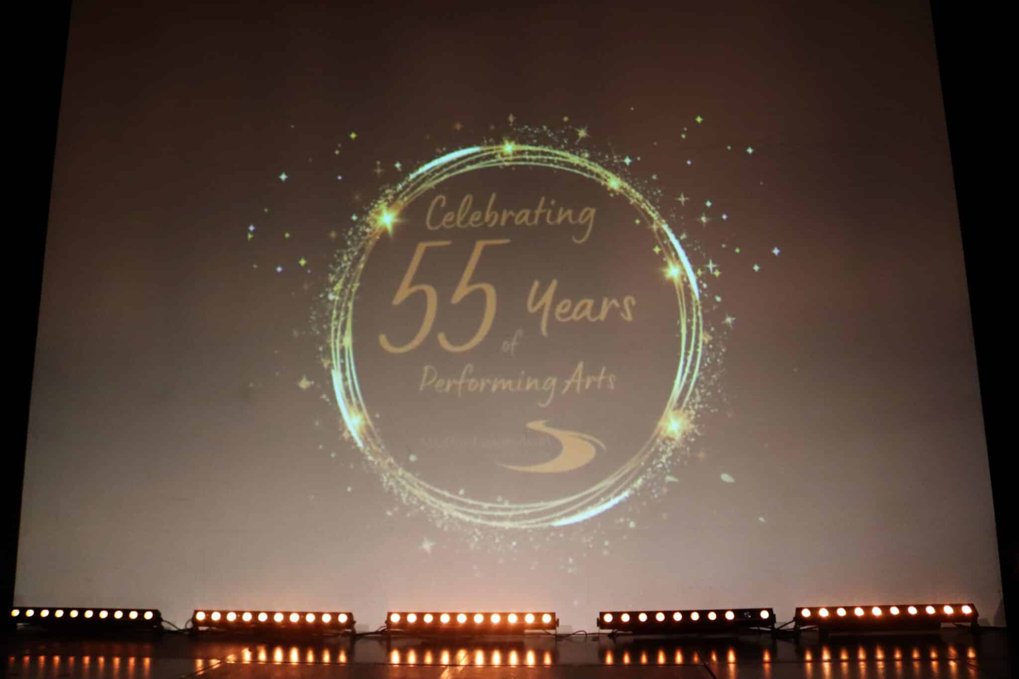 55 years projection on black screen