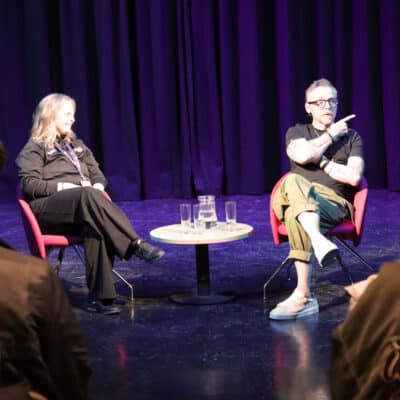simon pegg talking to audience