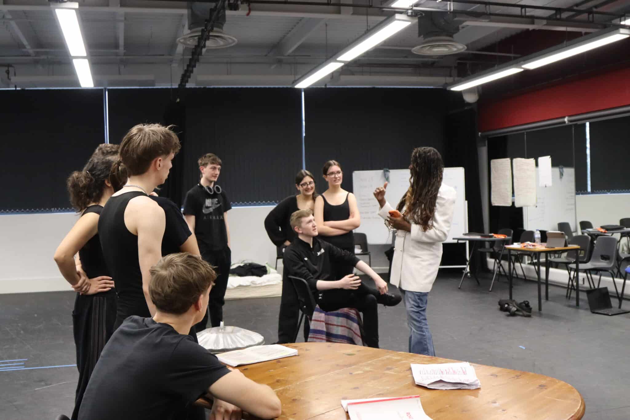 acting students in a talk