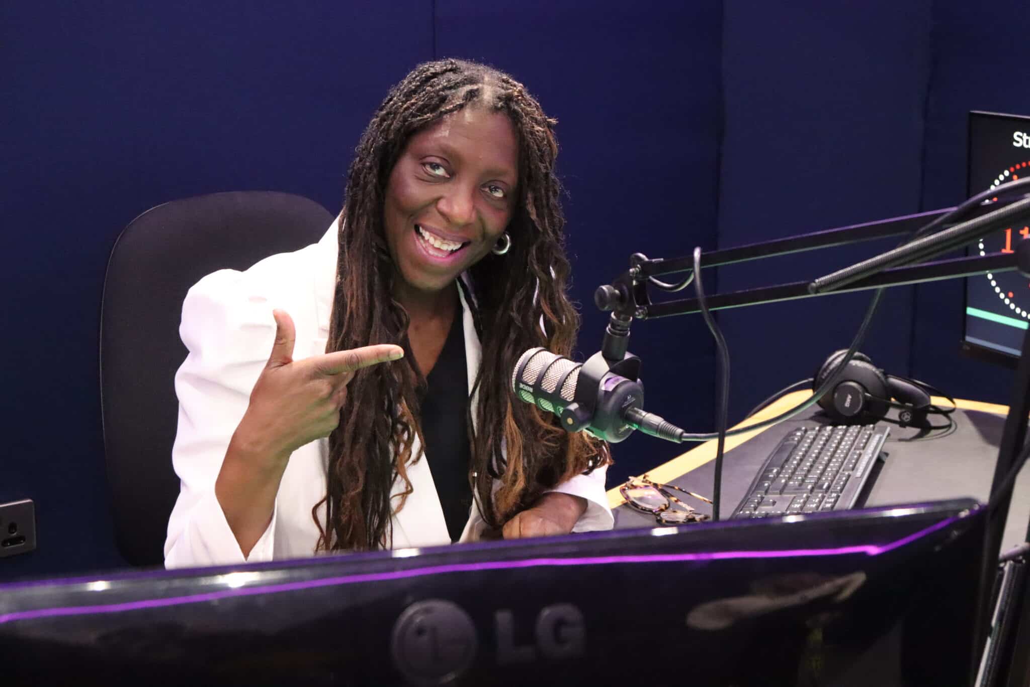 person at radio desk