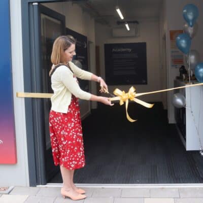 Stratford Mayor cutting ribbon